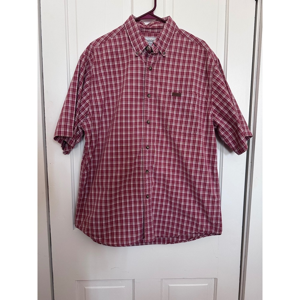 Carhartt Mens Red Plaid Short Sleeve Button Down Shirt Large S163BRD Cotton